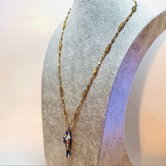 Vintage Necklace w/ Reticulating Fish Pendant - Picture 4 of 7